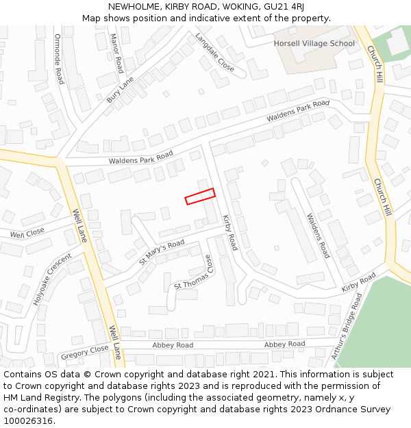 NEWHOLME, KIRBY ROAD, WOKING, GU21 4RJ: Location map and indicative extent of plot