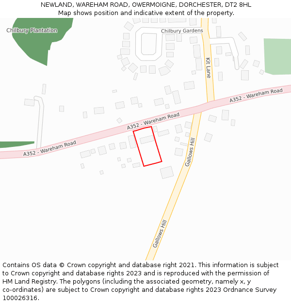 NEWLAND, WAREHAM ROAD, OWERMOIGNE, DORCHESTER, DT2 8HL: Location map and indicative extent of plot