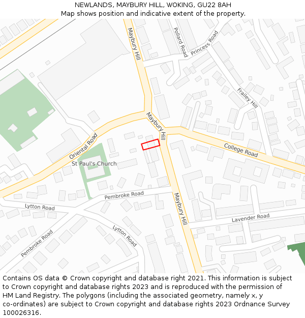 NEWLANDS, MAYBURY HILL, WOKING, GU22 8AH: Location map and indicative extent of plot