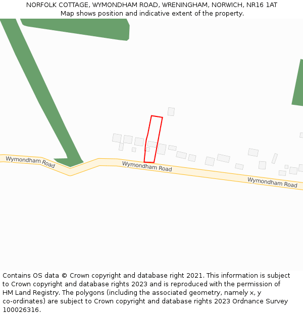 NORFOLK COTTAGE, WYMONDHAM ROAD, WRENINGHAM, NORWICH, NR16 1AT: Location map and indicative extent of plot