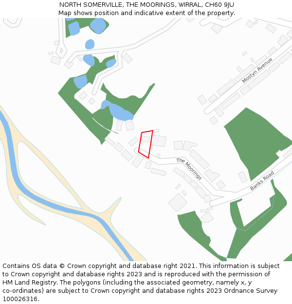 NORTH SOMERVILLE, THE MOORINGS, WIRRAL, CH60 9JU: Location map and indicative extent of plot