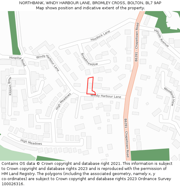 NORTHBANK, WINDY HARBOUR LANE, BROMLEY CROSS, BOLTON, BL7 9AP: Location map and indicative extent of plot