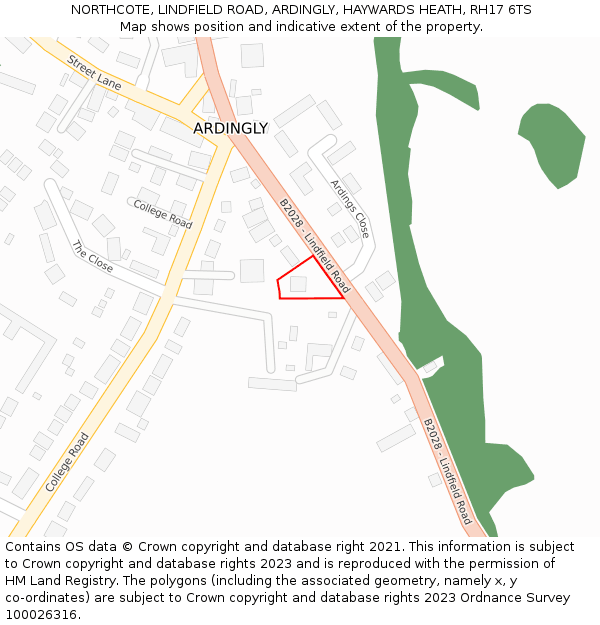 NORTHCOTE, LINDFIELD ROAD, ARDINGLY, HAYWARDS HEATH, RH17 6TS: Location map and indicative extent of plot