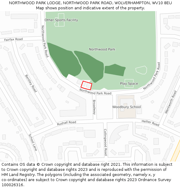 NORTHWOOD PARK LODGE, NORTHWOOD PARK ROAD, WOLVERHAMPTON, WV10 8EU: Location map and indicative extent of plot