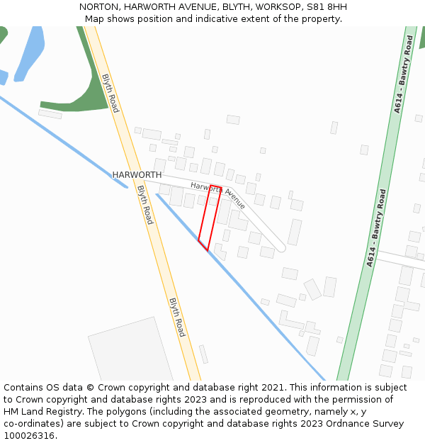 NORTON, HARWORTH AVENUE, BLYTH, WORKSOP, S81 8HH: Location map and indicative extent of plot