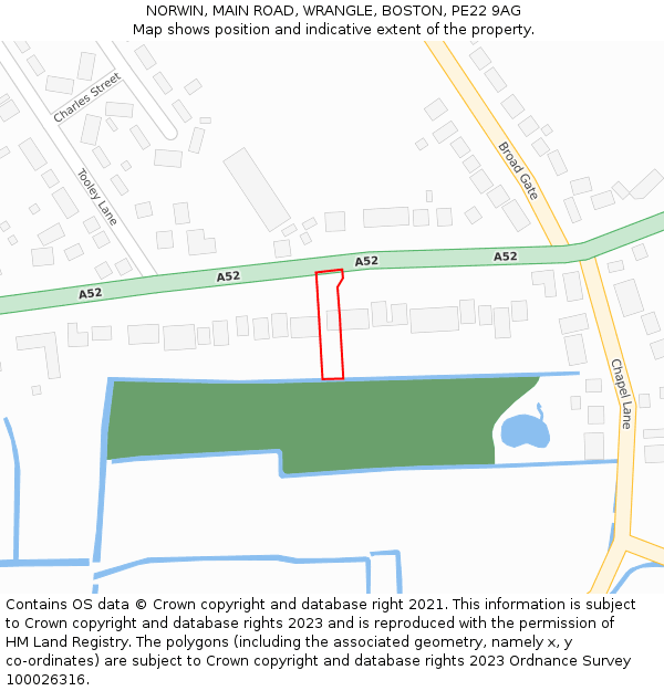 NORWIN, MAIN ROAD, WRANGLE, BOSTON, PE22 9AG: Location map and indicative extent of plot