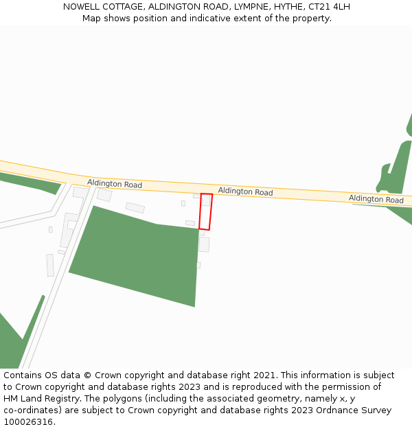 NOWELL COTTAGE, ALDINGTON ROAD, LYMPNE, HYTHE, CT21 4LH: Location map and indicative extent of plot