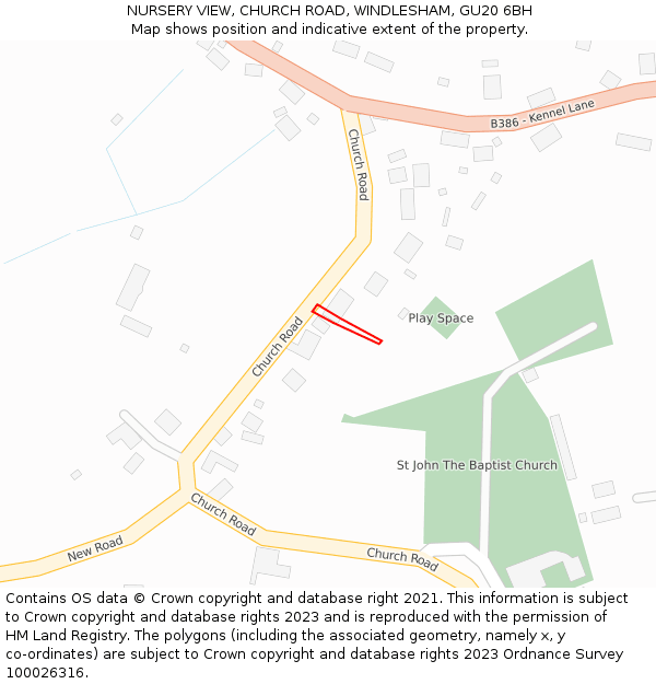 NURSERY VIEW, CHURCH ROAD, WINDLESHAM, GU20 6BH: Location map and indicative extent of plot