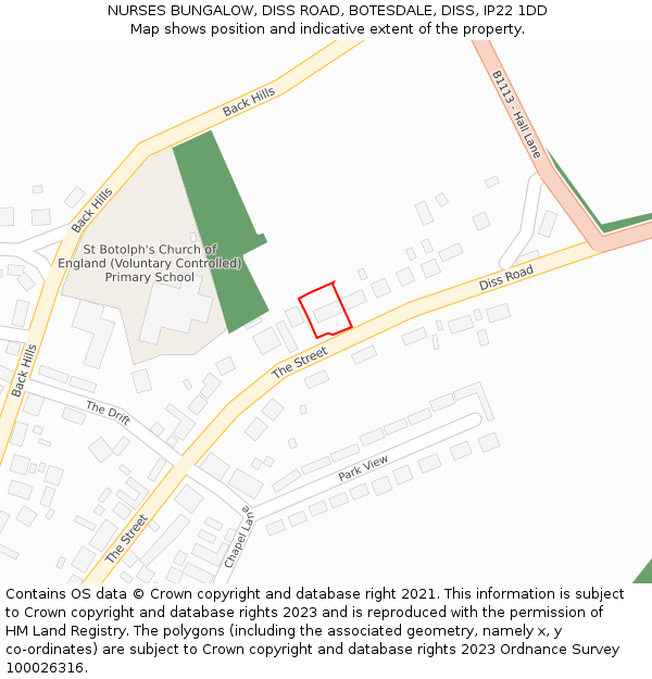 NURSES BUNGALOW, DISS ROAD, BOTESDALE, DISS, IP22 1DD: Location map and indicative extent of plot