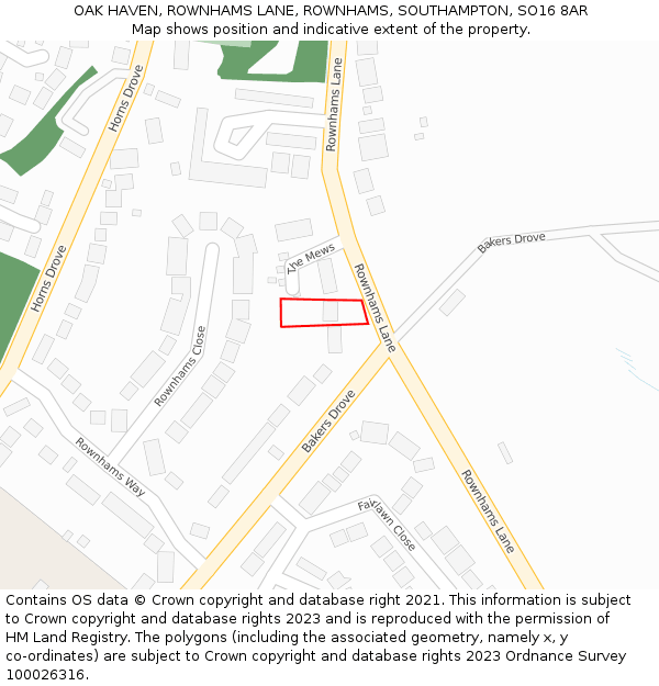 OAK HAVEN, ROWNHAMS LANE, ROWNHAMS, SOUTHAMPTON, SO16 8AR: Location map and indicative extent of plot