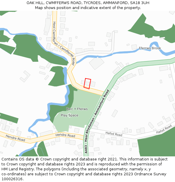 OAK HILL, CWMFFERWS ROAD, TYCROES, AMMANFORD, SA18 3UH: Location map and indicative extent of plot