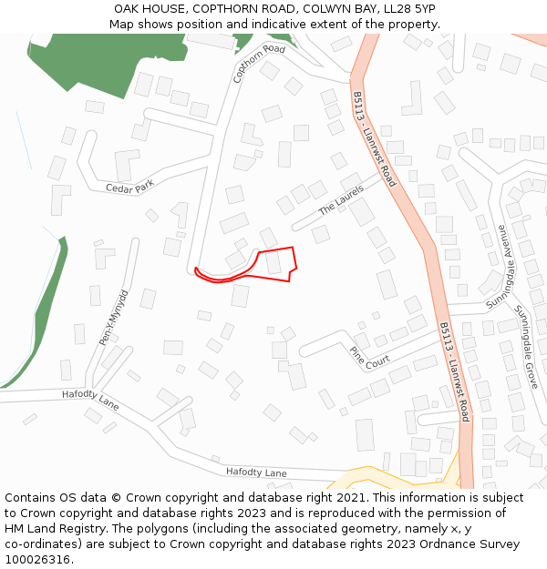 OAK HOUSE, COPTHORN ROAD, COLWYN BAY, LL28 5YP: Location map and indicative extent of plot