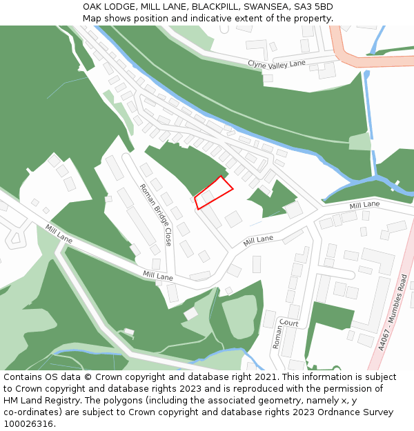 OAK LODGE, MILL LANE, BLACKPILL, SWANSEA, SA3 5BD: Location map and indicative extent of plot