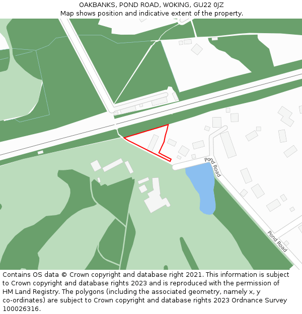 OAKBANKS, POND ROAD, WOKING, GU22 0JZ: Location map and indicative extent of plot