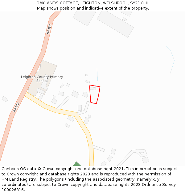 OAKLANDS COTTAGE, LEIGHTON, WELSHPOOL, SY21 8HL: Location map and indicative extent of plot