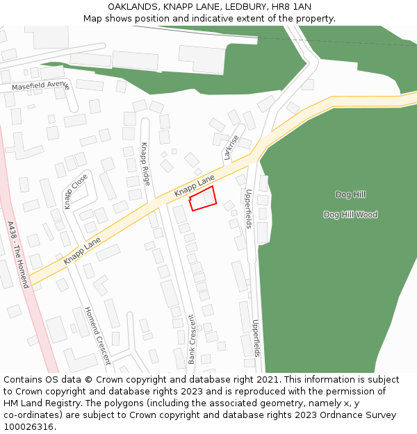 OAKLANDS, KNAPP LANE, LEDBURY, HR8 1AN: Location map and indicative extent of plot