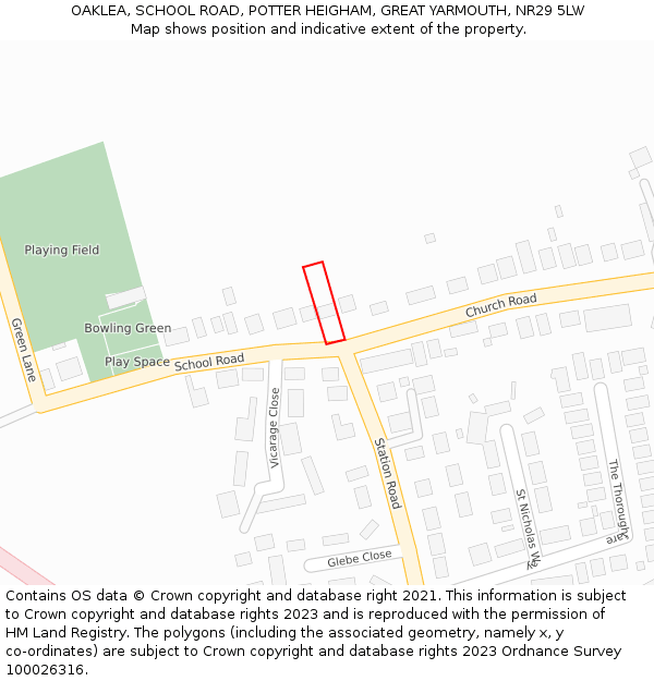 OAKLEA, SCHOOL ROAD, POTTER HEIGHAM, GREAT YARMOUTH, NR29 5LW: Location map and indicative extent of plot