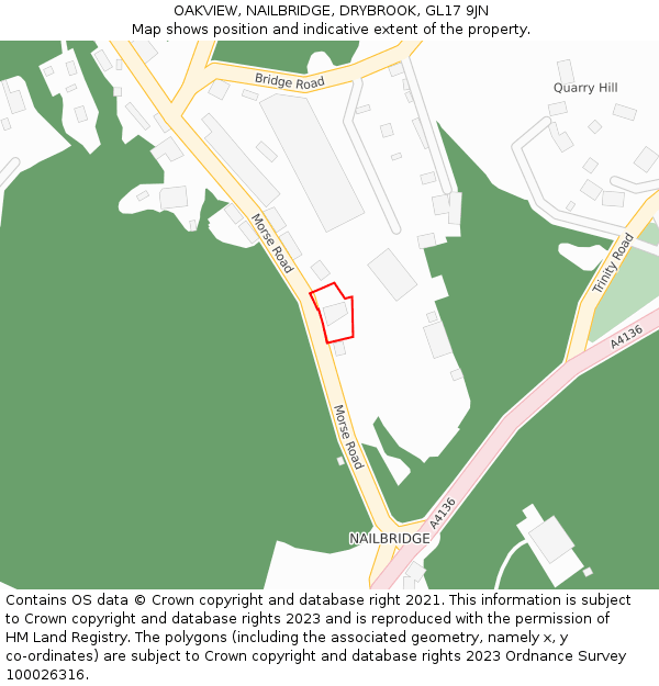 OAKVIEW, NAILBRIDGE, DRYBROOK, GL17 9JN: Location map and indicative extent of plot