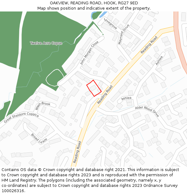 OAKVIEW, READING ROAD, HOOK, RG27 9ED: Location map and indicative extent of plot