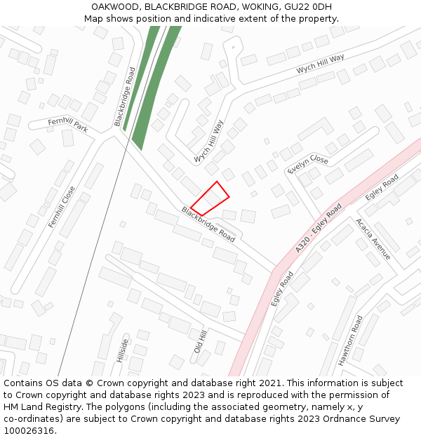 OAKWOOD, BLACKBRIDGE ROAD, WOKING, GU22 0DH: Location map and indicative extent of plot