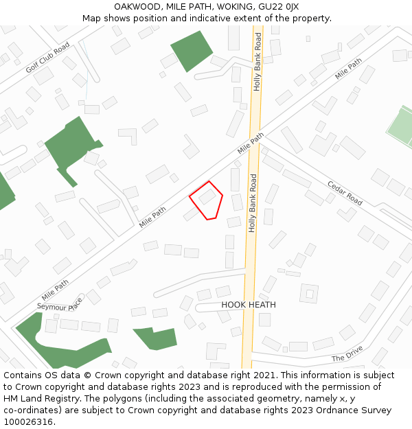 OAKWOOD, MILE PATH, WOKING, GU22 0JX: Location map and indicative extent of plot