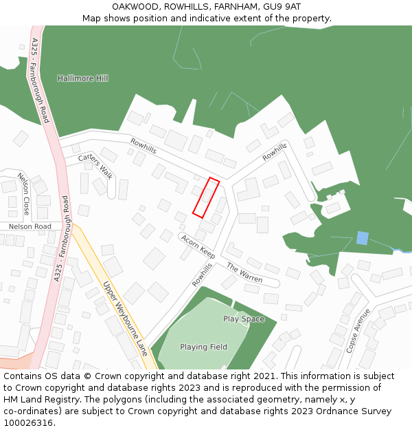 OAKWOOD, ROWHILLS, FARNHAM, GU9 9AT: Location map and indicative extent of plot
