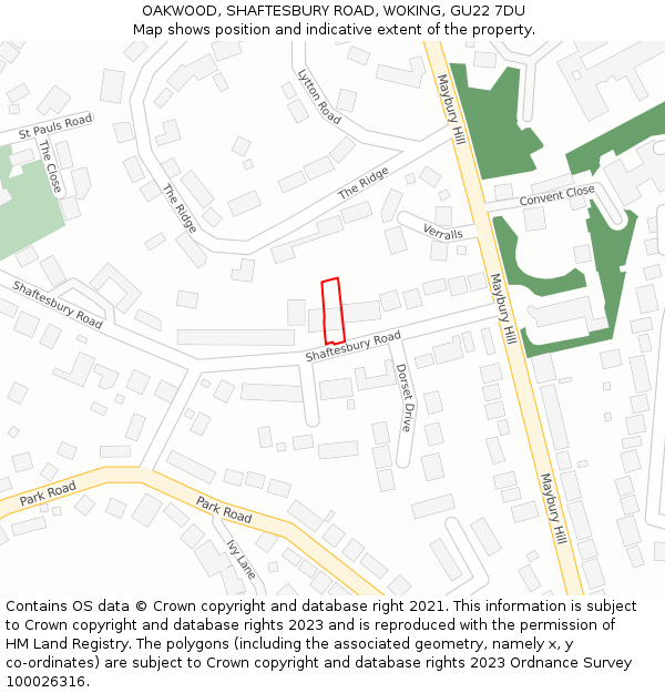 OAKWOOD, SHAFTESBURY ROAD, WOKING, GU22 7DU: Location map and indicative extent of plot