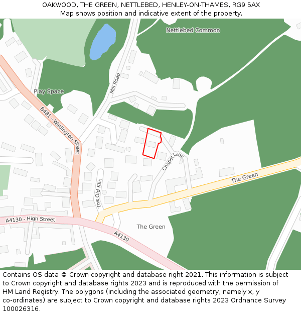OAKWOOD, THE GREEN, NETTLEBED, HENLEY-ON-THAMES, RG9 5AX: Location map and indicative extent of plot