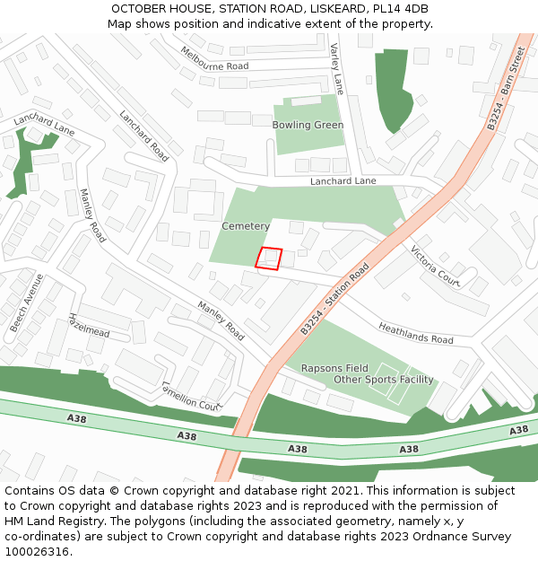 OCTOBER HOUSE, STATION ROAD, LISKEARD, PL14 4DB: Location map and indicative extent of plot