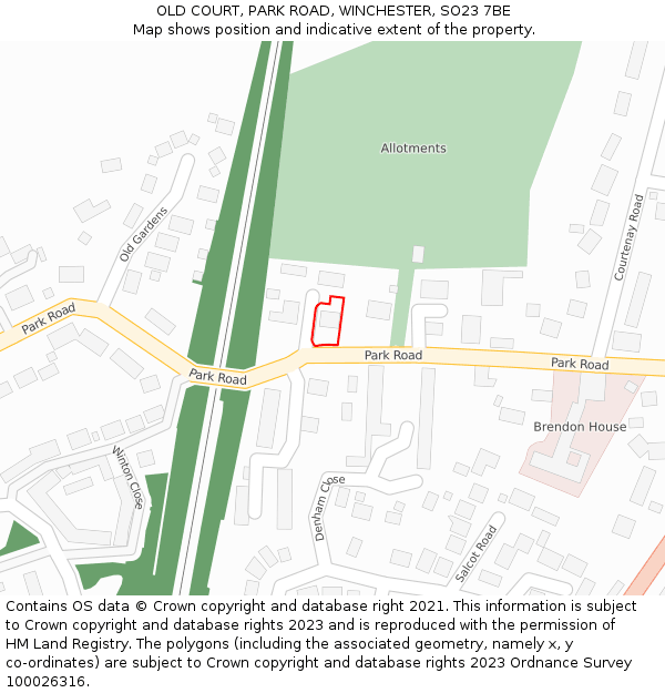 OLD COURT, PARK ROAD, WINCHESTER, SO23 7BE: Location map and indicative extent of plot