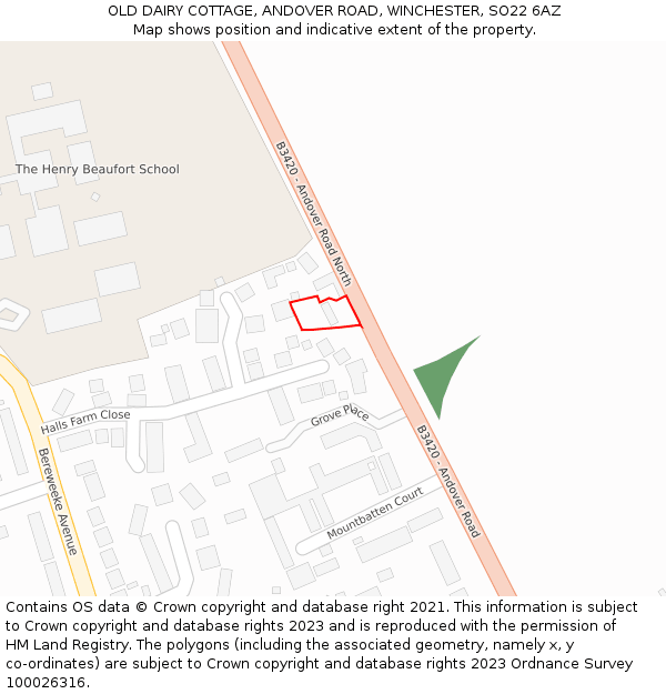 OLD DAIRY COTTAGE, ANDOVER ROAD, WINCHESTER, SO22 6AZ: Location map and indicative extent of plot