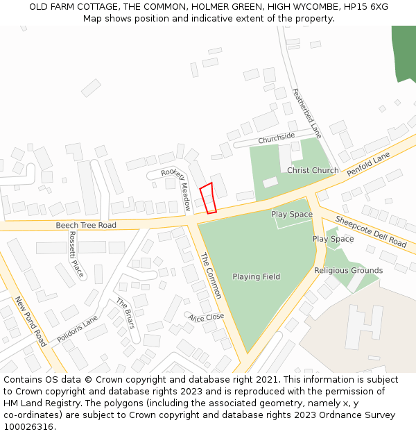 OLD FARM COTTAGE, THE COMMON, HOLMER GREEN, HIGH WYCOMBE, HP15 6XG: Location map and indicative extent of plot
