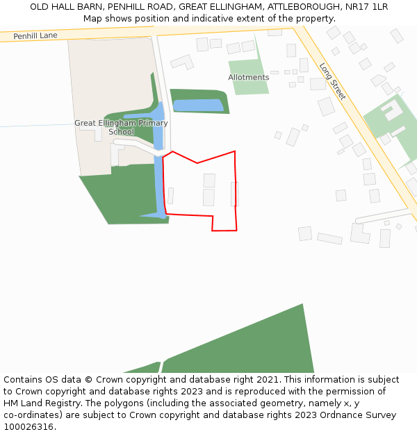 OLD HALL BARN, PENHILL ROAD, GREAT ELLINGHAM, ATTLEBOROUGH, NR17 1LR: Location map and indicative extent of plot