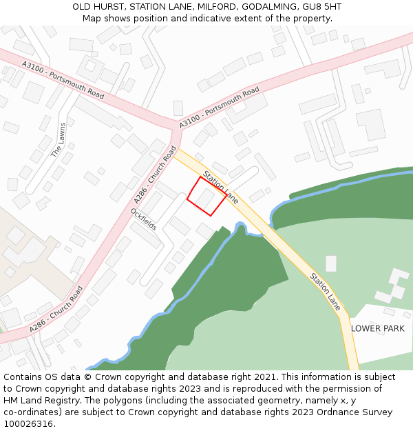 OLD HURST, STATION LANE, MILFORD, GODALMING, GU8 5HT: Location map and indicative extent of plot