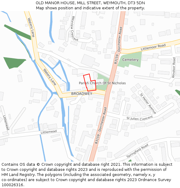 OLD MANOR HOUSE, MILL STREET, WEYMOUTH, DT3 5DN: Location map and indicative extent of plot