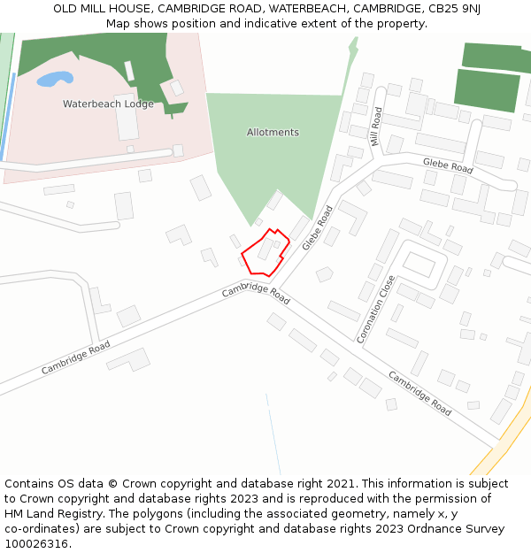 OLD MILL HOUSE, CAMBRIDGE ROAD, WATERBEACH, CAMBRIDGE, CB25 9NJ: Location map and indicative extent of plot