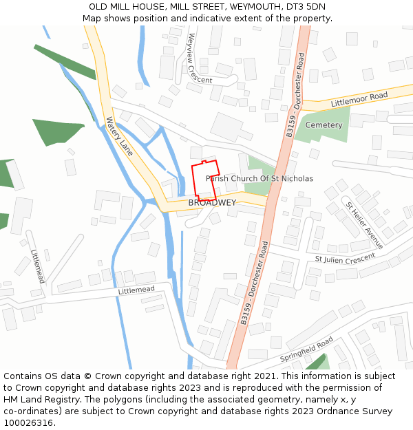 OLD MILL HOUSE, MILL STREET, WEYMOUTH, DT3 5DN: Location map and indicative extent of plot
