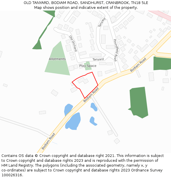 OLD TANYARD, BODIAM ROAD, SANDHURST, CRANBROOK, TN18 5LE: Location map and indicative extent of plot