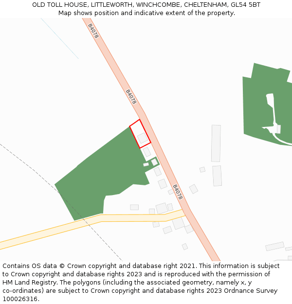 OLD TOLL HOUSE, LITTLEWORTH, WINCHCOMBE, CHELTENHAM, GL54 5BT: Location map and indicative extent of plot