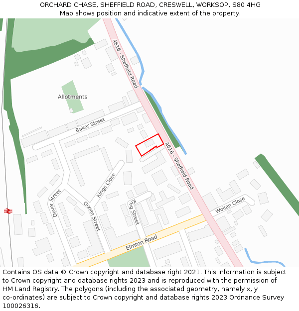 ORCHARD CHASE, SHEFFIELD ROAD, CRESWELL, WORKSOP, S80 4HG: Location map and indicative extent of plot