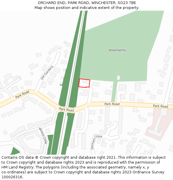 ORCHARD END, PARK ROAD, WINCHESTER, SO23 7BE: Location map and indicative extent of plot