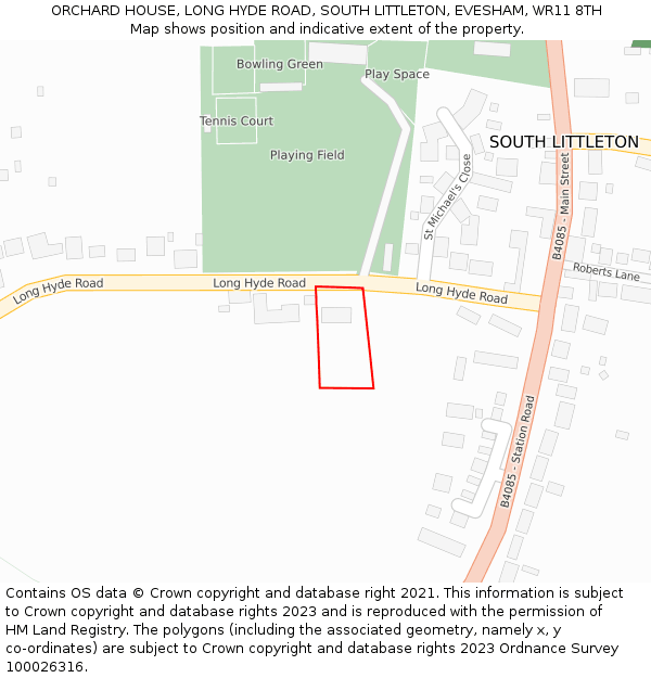 ORCHARD HOUSE, LONG HYDE ROAD, SOUTH LITTLETON, EVESHAM, WR11 8TH: Location map and indicative extent of plot
