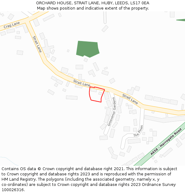 ORCHARD HOUSE, STRAIT LANE, HUBY, LEEDS, LS17 0EA: Location map and indicative extent of plot