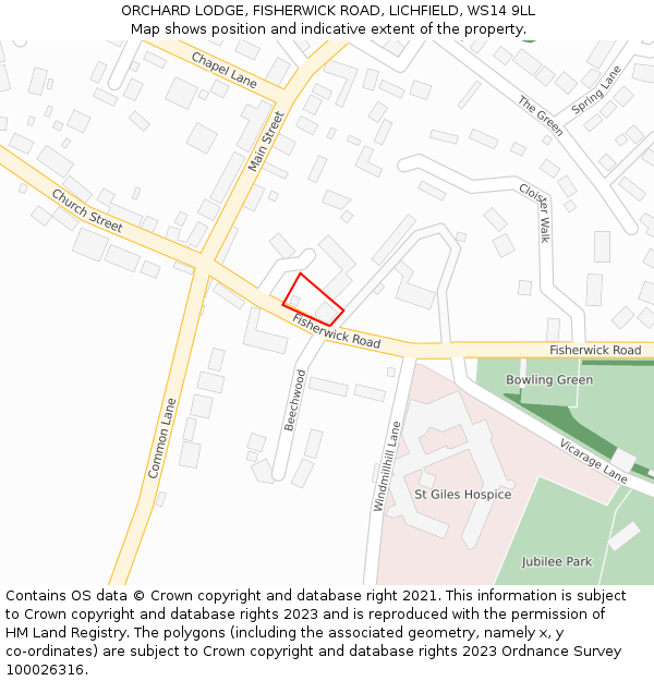 ORCHARD LODGE, FISHERWICK ROAD, LICHFIELD, WS14 9LL: Location map and indicative extent of plot