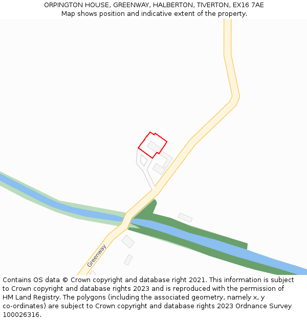 ORPINGTON HOUSE, GREENWAY, HALBERTON, TIVERTON, EX16 7AE: Location map and indicative extent of plot