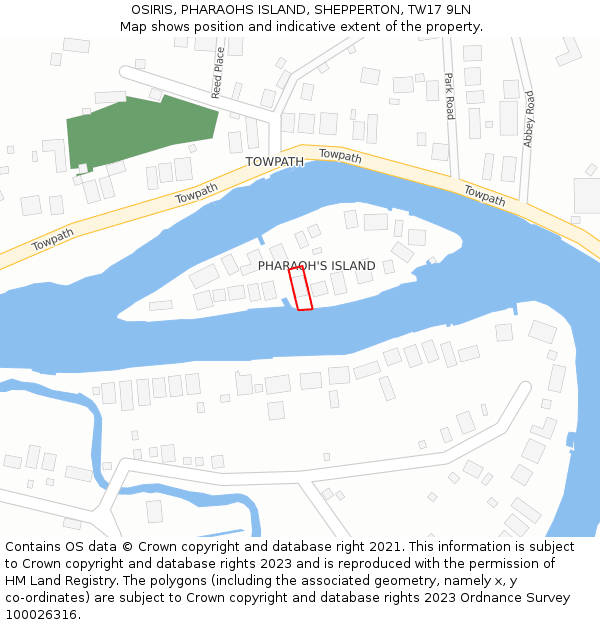OSIRIS, PHARAOHS ISLAND, SHEPPERTON, TW17 9LN: Location map and indicative extent of plot