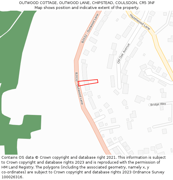 OUTWOOD COTTAGE, OUTWOOD LANE, CHIPSTEAD, COULSDON, CR5 3NF: Location map and indicative extent of plot