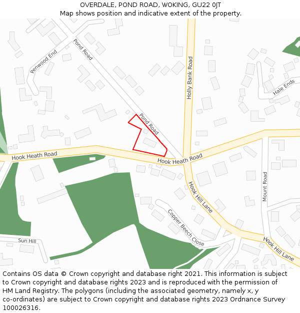 OVERDALE, POND ROAD, WOKING, GU22 0JT: Location map and indicative extent of plot