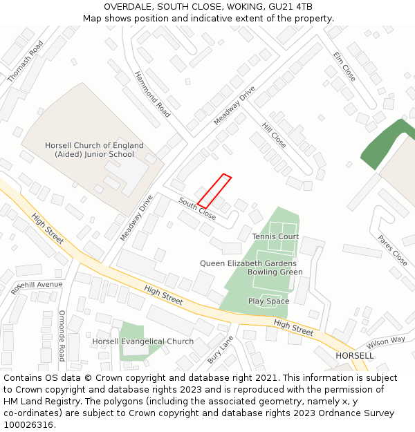 OVERDALE, SOUTH CLOSE, WOKING, GU21 4TB: Location map and indicative extent of plot