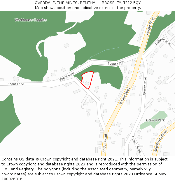 OVERDALE, THE MINES, BENTHALL, BROSELEY, TF12 5QY: Location map and indicative extent of plot